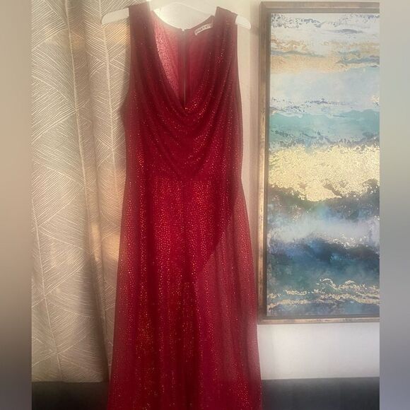 Alice + Olivia  jumpsuit Womens Size 6 Red Wine Sleeveless Pants Straight - Picture 4 of 16